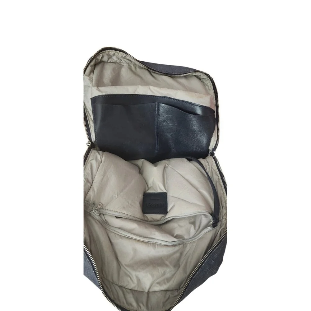 M0851 Leather & Canvas Backpack Black/ Blue